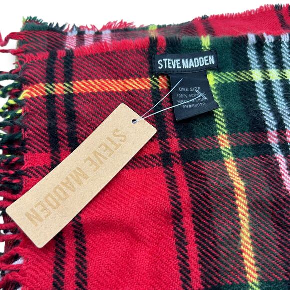 NEW Steve Madden RedTartan Plaid Scarf with Fringe Detail Winter Warm NWT - Picture 9 of 9